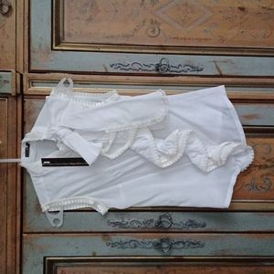 Dressy blouse size S, white with cream border, button down.